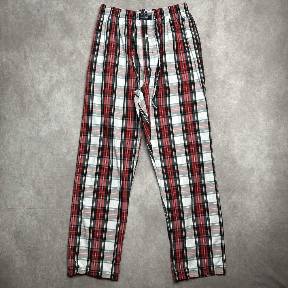 Polo Ralph Lauren Pajama Pants Men Medium Flannel Tartan Plaid Sleep Lounge Pony